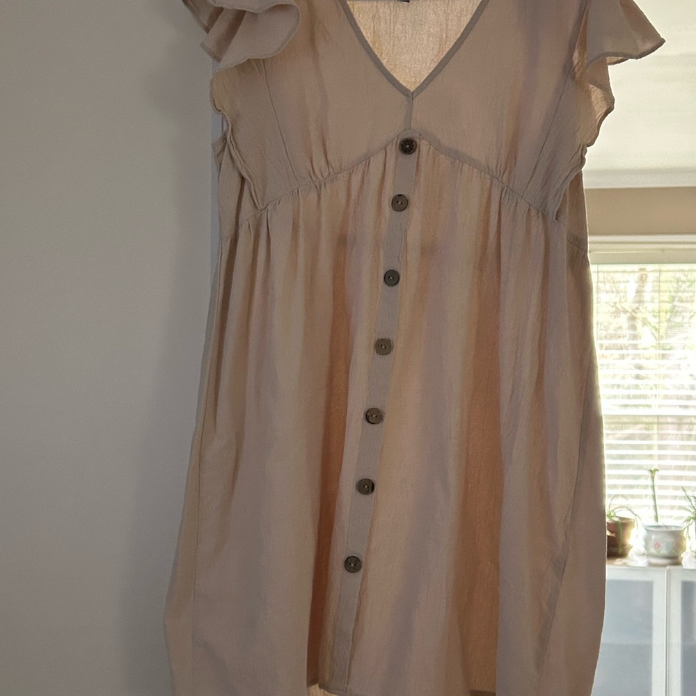 SHEIN Light Pink Button-Front V-Neck Mini Dress